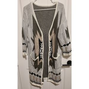 Aztec tribal long open cardigan sweater medium large